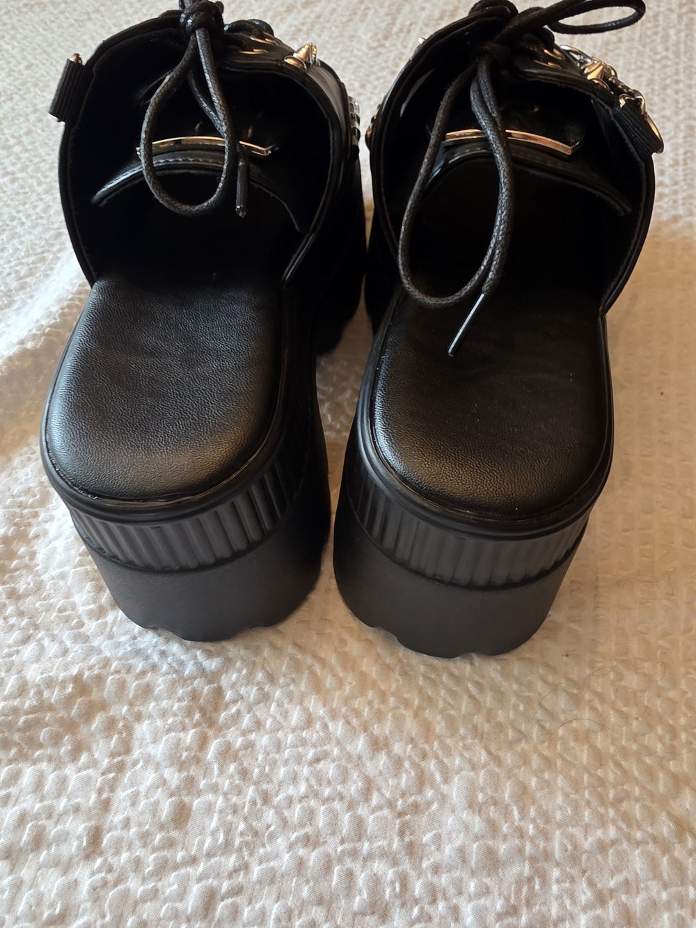 Black Platform Studded Lace-Up Sandal with Chain Accent - Picture 7 of 7